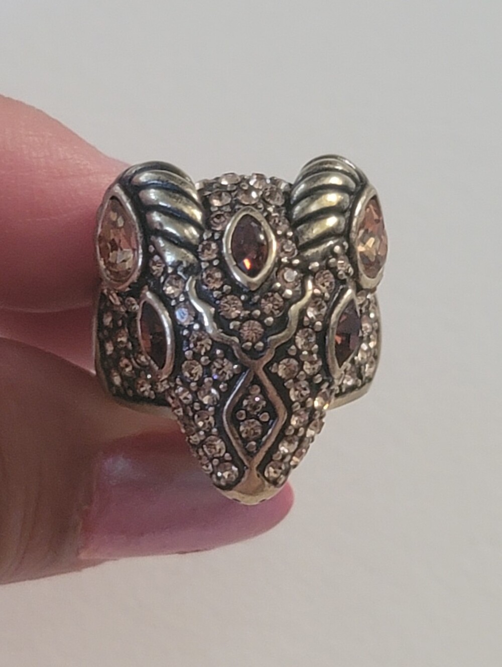 Heidi Daus Retired Bronze Tone Multicolor Swarovski Crystal Ram Ring // Like New
